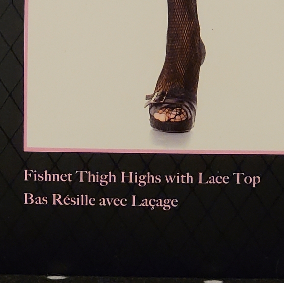 NEW Black Fishnet Thigh High Panty Hose Gothic Lace top - Picture 5 of 6